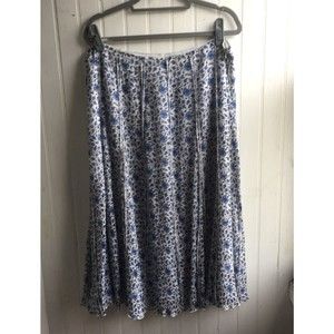 Emanuel Ungaro Blue White Floral Midi Maxi Skirt Silk Cotton Lined Size 16 Flowy